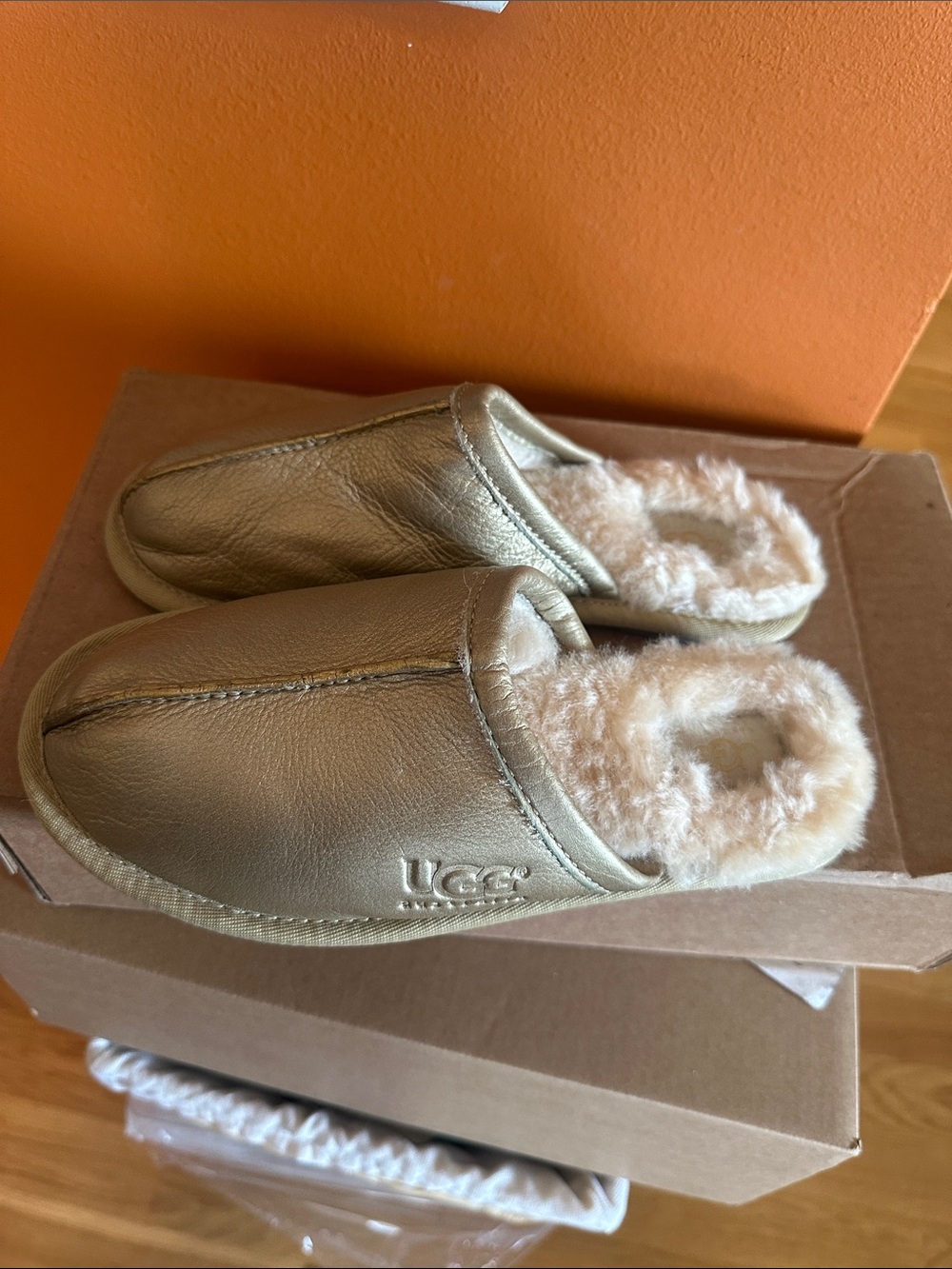 UGG Metallic Gold Sheepskin Mules